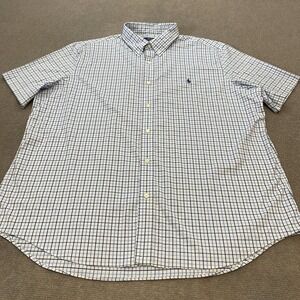 Polo Ralph Lauren Shirt Mens 2XL Blue White Plaid Short Sleeve Stretch Nylon